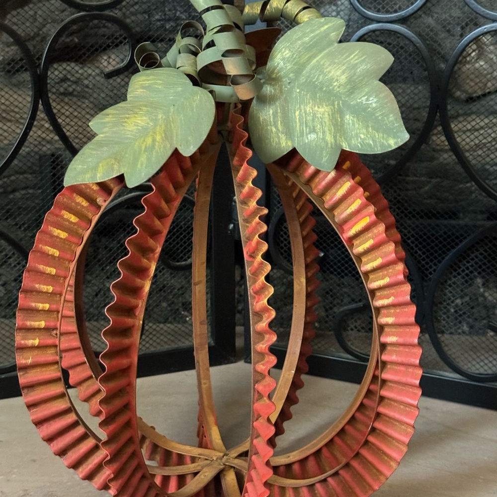 Decorative Metal Pumpkin with Leaves